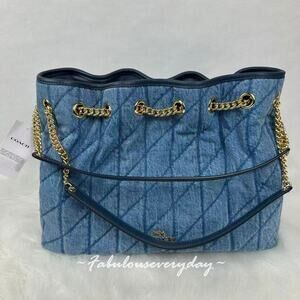 Coach Evelyn Shoulder Bag In Regenerative Cotton With Quilting CDC02 Indigo NWT